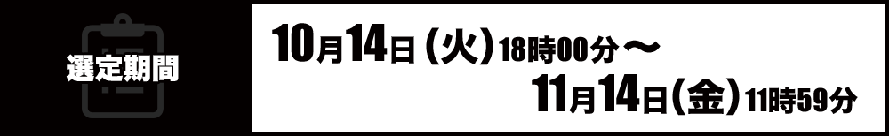 選定期間：10月15日（水）18時00分～11月14日（金）11時59分